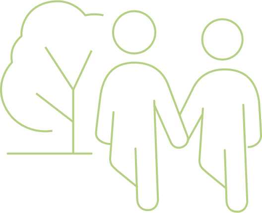 independent living Outline of two people walking and holding hands with a tree in the background
