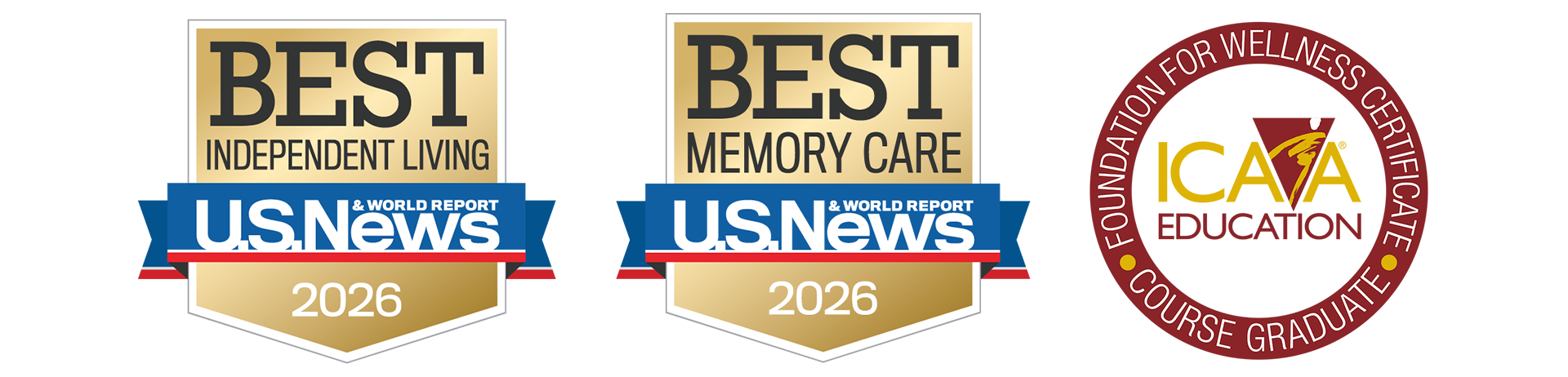 us-news-best-care-awards-and-icaa-badge Best independent living, best assisted living, and ICAA badges